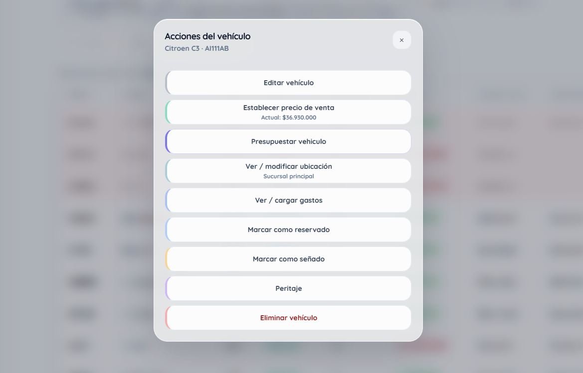 Interfaz del sistema de gestión para concesionarios Dromux