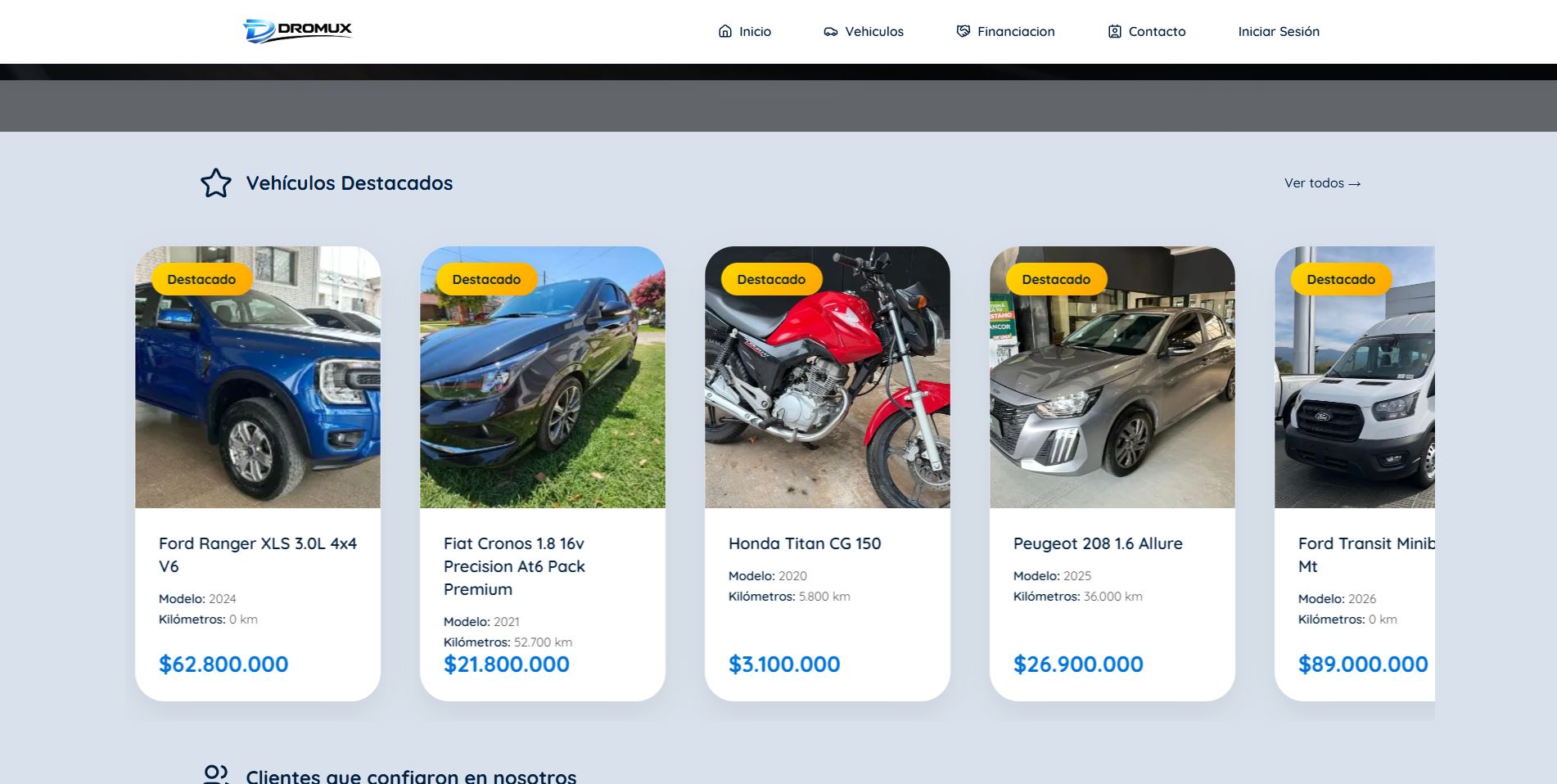Ejemplo de página web para concesionario con catálogo de vehículos creada con Dromux