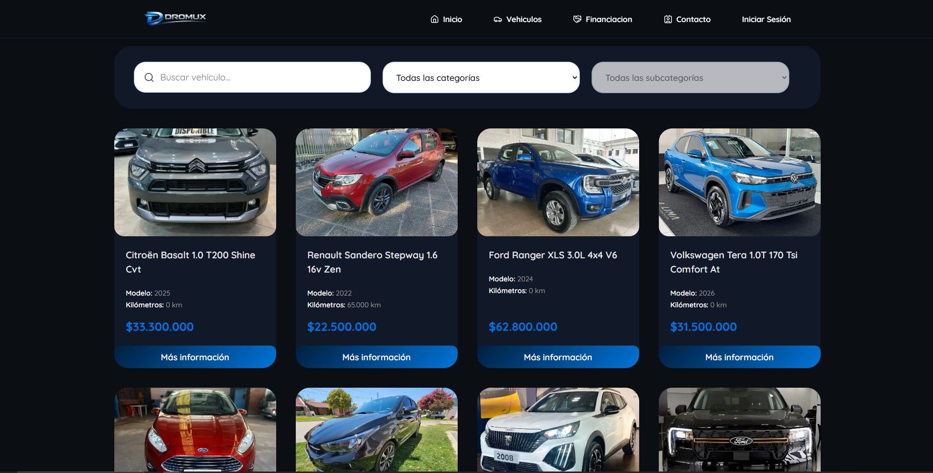 Ejemplo de página web para concesionario con catálogo de vehículos creada con Dromux